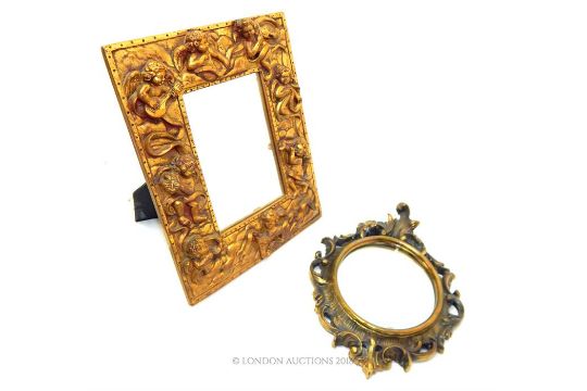 A Small Oval Mirror In Rococo Style Gilt Brass Frame 26 X 19cm A Small Oval Mirror In Rococo Style