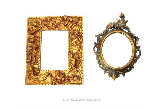A Small Oval Mirror In Rococo Style Gilt Brass Frame 26 X 19cm A Small Oval Mirror In Rococo Style