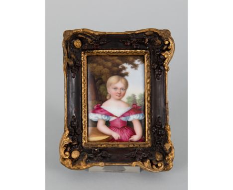 Miniatur-Portrait der jungen Gräfin Valeska von Tiele-Winkler (1829 - 1880), DeutschlandPolychrome Malerei auf Porzellan; Fro