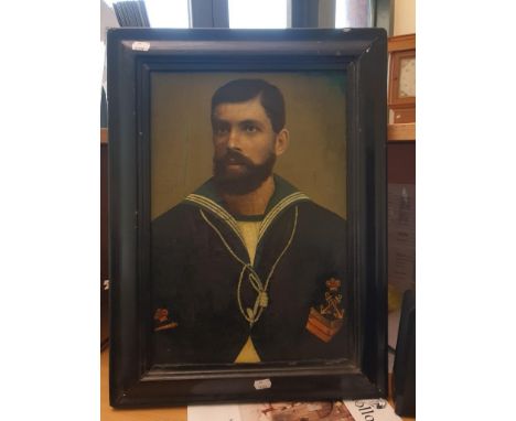 An early 20th century English School naive portrait study of British Naval Petty Officer canvas laid upon board, unsigned 45 