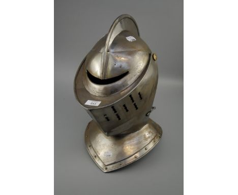 A 16th century style brushed steel fullface jousting helmet