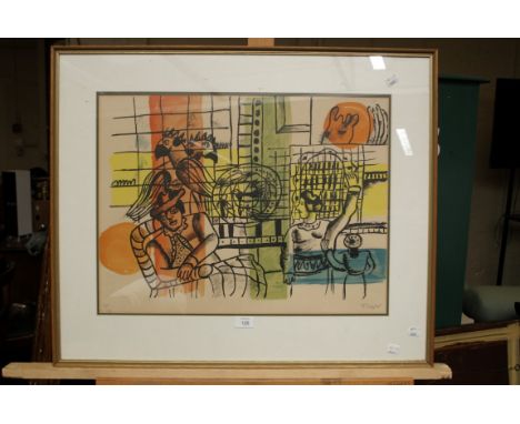 Fernand Leger (1881-1955) Interior scene with figures and parrot signed, limited edition 156/180 lithograph 45 x 59cm