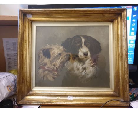 Elsi Scott A portrait study of a rough haired terrier and spaniel oil on card, signed 29 x 35cm