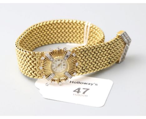 Rolex,  a lady's gold and diamond cocktail watch, the circular champagne dial with baton and Arabic numerals, with applied be