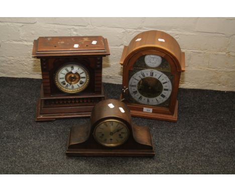 A late 19th century German 8 day mantel clock, in architectural case, together with two other mantel clocks