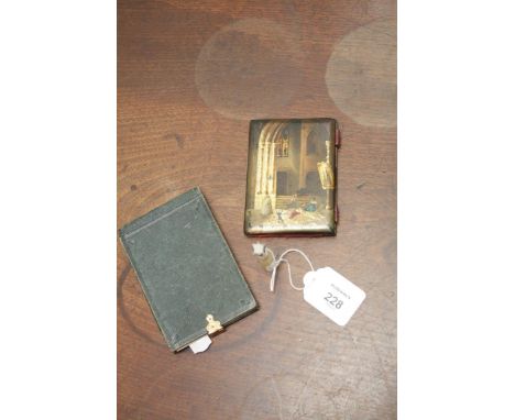A Victorian papier mache folding Aide  Memoire, painted with botanical interior scenes, probably by Walton of Wolverhampton, 