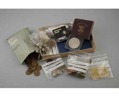 A collection of Collectors coins including first proof decimal set, Coventry halfpenny (ironbridge) , crowns and others