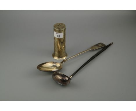 A Victorian fiddle pattern basting spoon, monogram engraved to terminal, Exeter 1876 by Josiah Williams &amp; Co, a cylindric