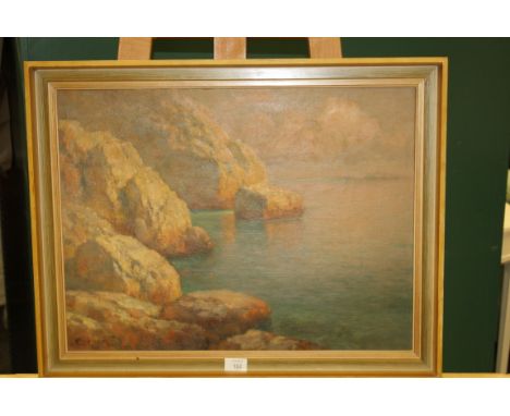 Arsenije Sosnovsky, 1895-1967 20th century Russian seascape with coastal rocks oil on canvas, signed and dated 1952 44 x 59cm