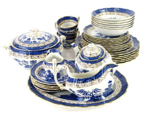 A Booths Real Old Willow pattern part tea and dinner service, to include tureen cover.