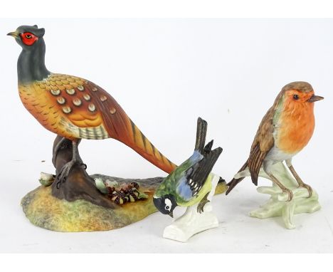 A Royal Crown Derby pheasant, a Goebel robin and a Goebel Great Tit.