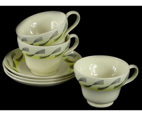 Three Wedgwood Garden pattern cups and saucers, designed by Eric Ravilious.