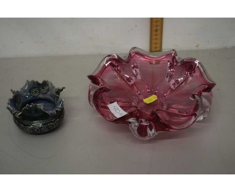 Mid Century Art Glass bowl together with a further small Doulton Lambeth vase (2)