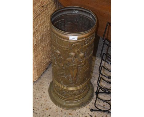 Lightweight pressed brass stick stand with figural decoration
