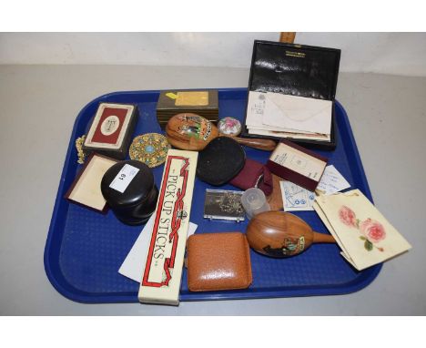Mixed Lot: Various playing cards, assorted ephemera, coinage, powder compact etc
