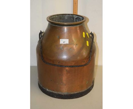 A copper and iron mounted small churn