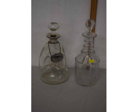Silver mounted dimple glass decanter and one other