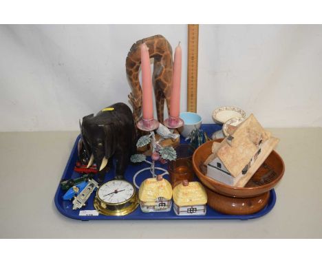 Mixed Lot: Various items to include animal ornaments, copper powder flask, model cottage etc