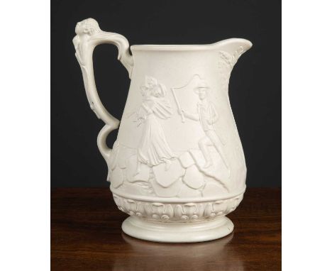 A white ceramic anti-slavery jug stamped to the bottom 'published by E Ridgway and Abington Hanley January 1 1688', decorated