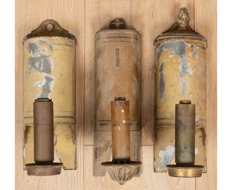 A pair of 19th century Toleware wall lamps 26cm high together with a further similar lamp (3)Condition report: All with damag