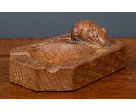 A carved oak Robert (Mouseman) Thompson ashtray, 10.5cm wide x 7.5cm deep x 4.5cm highCondition report: In good condition, wi