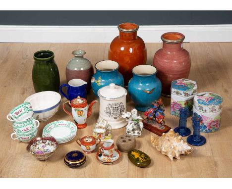 A collection of British and foreign ceramics to include a Fortnum and Mason biscuit jar, a set of four Minton Pugins Proverbs