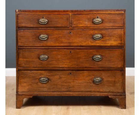 A 19th century oak chest of two short and three long drawers on bracket feet, 108cm wide x 52cm deep x 97cm highCondition rep