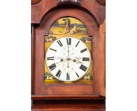 A 19th century mahogany longcase clock, the pediment with broken scroll and acanthus leaf decoration, the enamelled dial mark