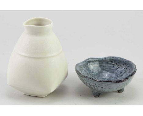 SUN KIM (born 1977); a porcelain pouring vessel, impressed S mark, height 11cm, and a small dish on tripod feet by a differen