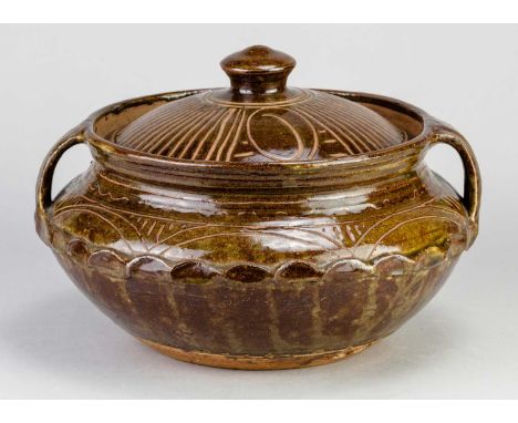 † MICHAEL CARDEW (1901-1983) for Wenford Bridge Pottery; a stoneware Gwari casserole with incised decoration, impressed MC an