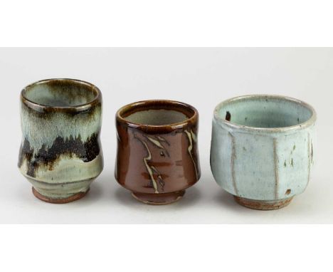 † MIKE DODD (born 1943); a stoneware yunomi covered chun and iron glaze, impressed MJD mark (partially glaze filled), height 