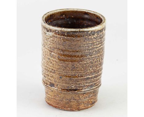 † DENISE WREN (1891-1979) for Oxshott Pottery; a stoneware beaker covered in mottled iron glaze, incised DKW and pottery mark