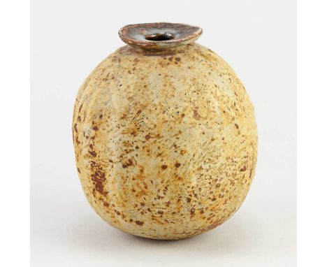 † ALAN WALLWORK (1931-2019); a stoneware seed pod covered in oatmeal glaze with iron staining, incised AW mark, height 12.5cm