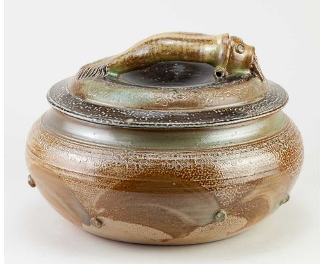 † ROWENA KINSMAN; a large salt glazed tureen with squid handle, impressed R mark, diameter 27cm. Condition Report: Small blow
