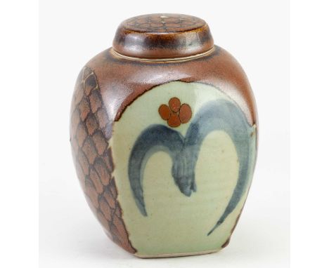 † DAVID FRITH (born 1943) for Brookhouse Pottery; a stoneware jar and cover partially covered in kaki glaze with a tenmoku sc