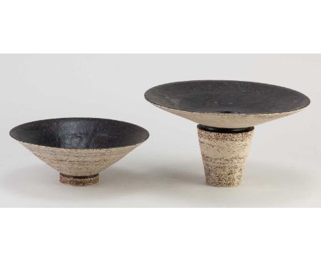 † DAMEON LYNN (born 1972); two stoneware vessels in the manner of Hans Coper comprising a pedestal dish and bowl, impressed m