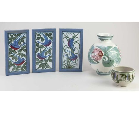 † LAURENCE McGOWAN (born 1942); a Maiolica style stoneware bottle decorated with flowers, painted McG and year marks, made 20