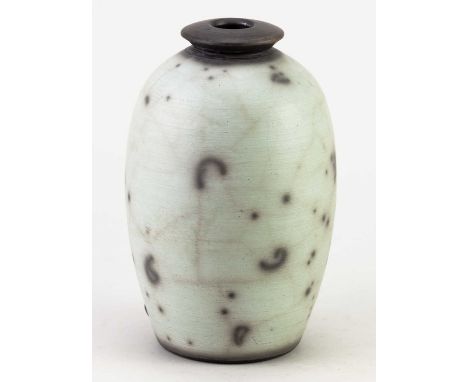 † TIM ANDREWS (born 1960); a raku bottle with smoky grey surface, impressed TA mark, height 17.5cm.Condition Report: Light sc