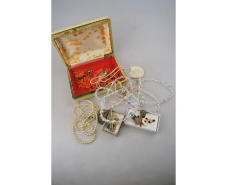 A stick coral necklace (a/f) with matching earrings and a quantity of costume jewellery including simulated pearls etc Condit