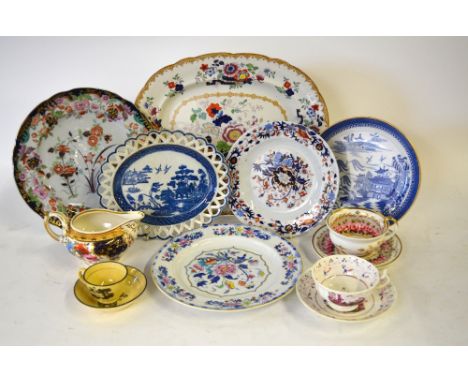 A box of 19th century decorative china including a 'Real Ironstone China' oval meat plate, 30 c 36.6 cm, Royal China Works, W