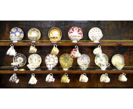 Twelve 19th century assorted trios (teacup, coffee cup and saucer) including Coalport, Davenport, Ridgway, Yates and others C