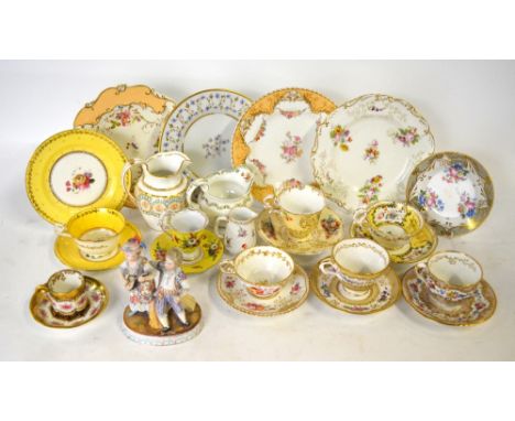 A box of 19th century decorative china, mainly English, including cabinet teacups and saucers, cake plates, Copeland milk jug