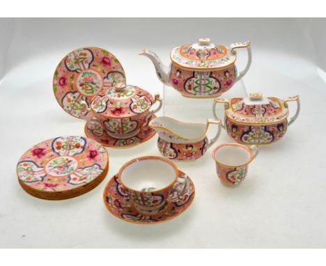 A Ridgways 19th century part breakfast set decorated in the 'Dollar' pattern, no 2/161 and comprising teapot and cover, sugar