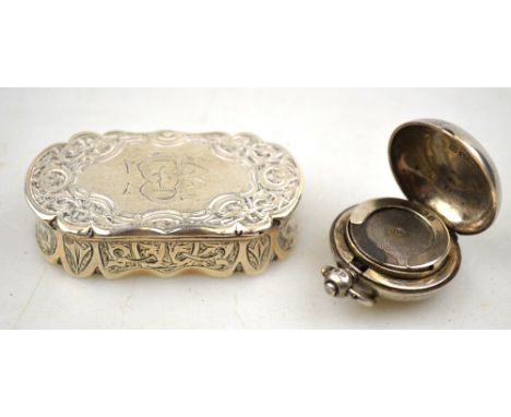 A Victorian engraved silver snuff box, Colen Hewer, Cheshire, Birmingham 1883, to/w a fob sovereign case, Alfred Wigley, Birm