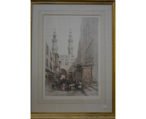 After David Roberts - 'Minarets and Grand Entrance of The Metwalys at Cairo', lithograph, 52 x 35.5 cm Condition Report Damag
