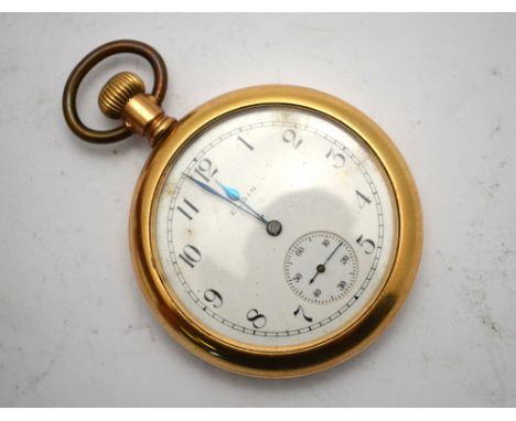 An Elgin gilt metal pocket watch with top-wind movement, the enamel dial with subsidiary seconds dial