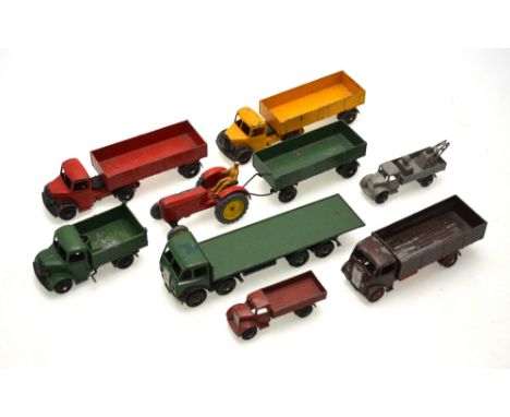 Dinky Supertoys Models: Guy, Foden Flatbed; Bedford (x 2 red/yellow), Bedford Tipper Truck and Massey Harris Tractor, Trailer