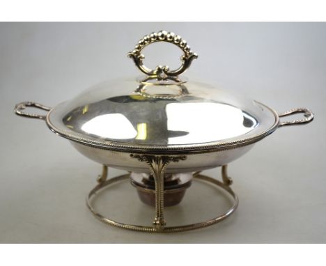 A Victorian silver circular chafing dish and cover with beaded handles and rim, William Hutton & Sons, London 1881, 24.1 oz, 