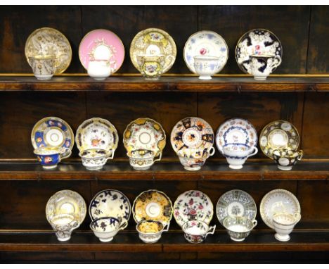 Seventeen assorted 19th century cups and saucers to include Zachariah Boyle, Bowers, Ridgway, Copeland, Brown-Westhead, Moore