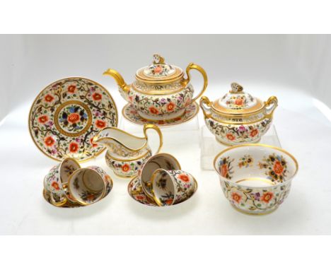 A Ridgway early 19th century part tea service decorated in the Imari palette, pattern 2/781 and comprising teapot, cover and 